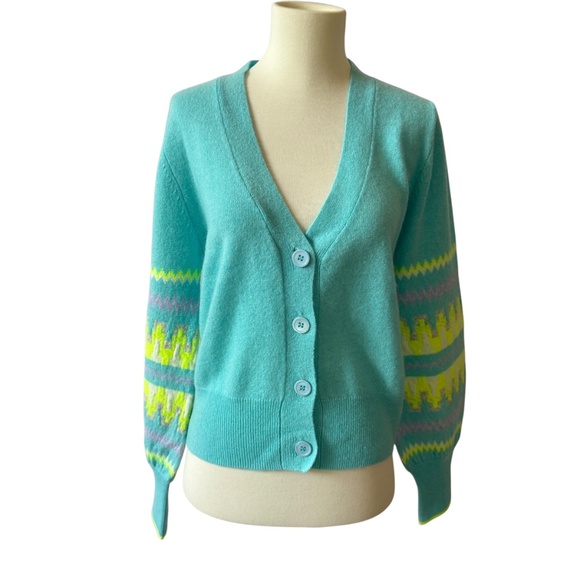 BRODIE CARDIGAN SWEATER ELECTRIC CHEVRON CASHMERE LUXURY MODERN CONTEMPORARY S - Picture 2 of 12